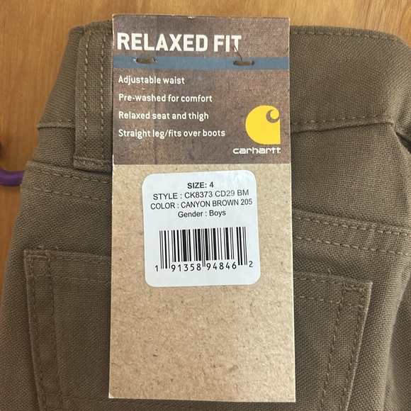 NWT Toddler boy Carhartt relaxed fit pants size 4 - Picture 2 of 7